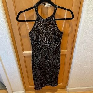 Women’s Charlotte Russe Black Halter Neck Bodycon Lace Midi Dress Size Small